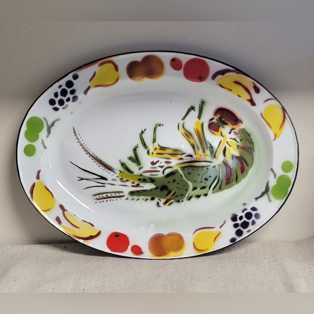 Vintage Metal Enamelware Platter